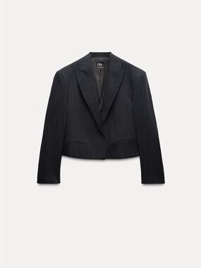 Zara Women's Gray Pinstripe Cropped Blazer